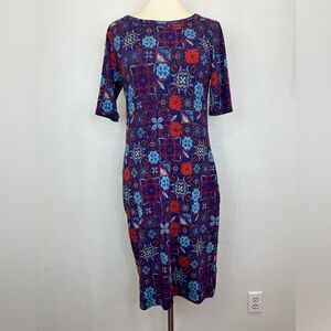 NWOT LuLaRoe Julia Dress Multicolor Geometric Floral Pattern Size Large